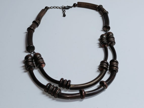 vintage jewelry wood necklace necklace metal with… - image 9
