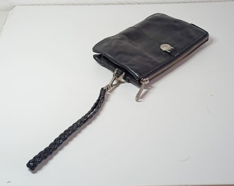 Monedero Adax, bolso clutch, Adax Copenhagen, bolso con cremallera, utensilios, cuero y tela, de mujer, vintage