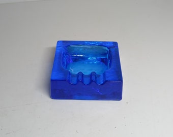 Ashtray 1034 grams vintage glass mid century shabby chic country house style glass ashtray heavy in dark blue midcentury solid glass