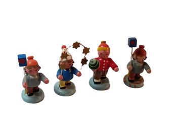 Erzgebirge Expertic Figuren Set DDR Vintage Holz 4 Figuren 4,5-5 cm Sammler Weihnachtsdeko Handarbeit Volkskunst
