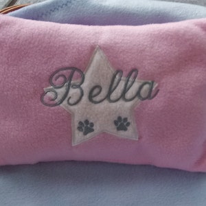 Dog cuddle pillow embroidered with name and a star