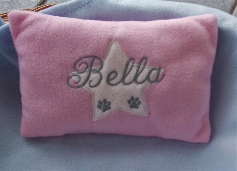 Dog cuddle pillow embroidered with name and a star image 1