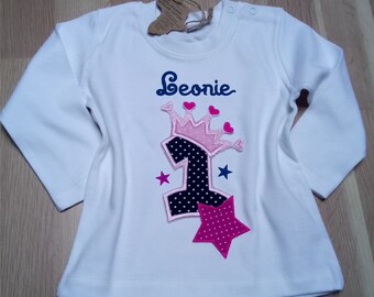 Birthday T-shirt for 1st birthday with name long or short arms sweater sweater crown for little girls