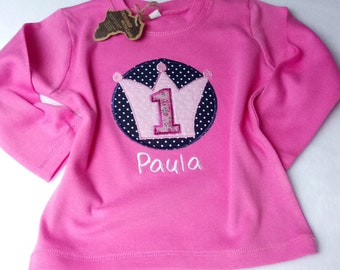 Birthday T-Shirt 1st Birthday With Name Long or Short Arms Sweater Crown for Little Girl