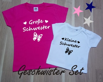 2 Geschwister T-Shirt im Set Großer Schwester kleine Schwester IK015