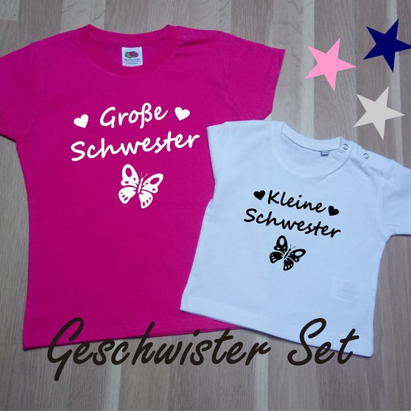 2 Geschwister T-Shirt im Set Großer Schwester kleine Schwester IK015