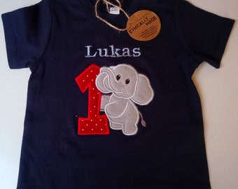 Shirt T-Shirt Bio-Baumwolle Motiv Elefant zum 1. Geburtstag für kleine Jungs