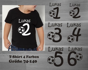 Kinder T-Shirt 1.2.3.4.5.6. Geburtstag mit Wunschnamen und Fußball LK066