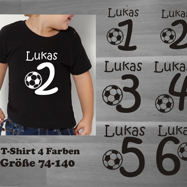 Kinder T-Shirt 1.2.3.4.5.6. Geburtstag mit Wunschnamen und Fußball LK066