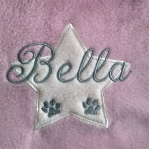 Dog cuddle pillow embroidered with name and a star rosa