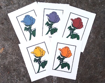 Colorful Rose Linocut Print | 5x7 Original Limited Edition Print | Floral Print from The Blooming Brush |  Unique Gift