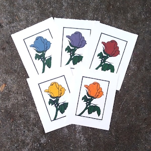 Colorful Rose Linocut Print | 5x7 Original Limited Edition Print | Floral Print from The Blooming Brush |  Unique Gift