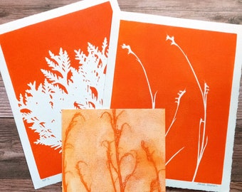 Orange Natural Botanical Monoprint - Many Designs | 8x10 Original Limited Edition | Minimalist Monotype Artwork from The Blooming Brush