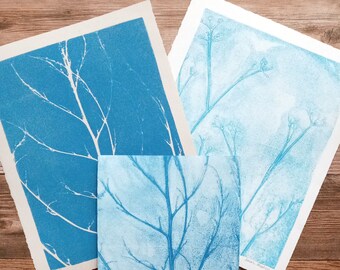 Blue Natural Botanical Monoprint - Many Designs | 8x10 Original Limited Edition | Minimalist Monotype Artwork from The Blooming Brush