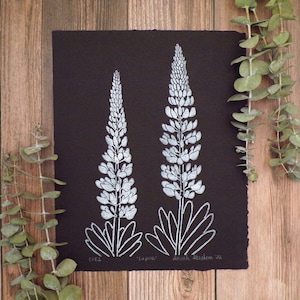 Lupine Flower Linocut Print | 8x10 Original Open Edition Print | Floral Print from The Blooming Brush |  Floral Artwork