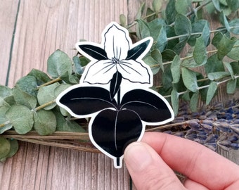 Trillium Vinyl Sticker Based on Original Linocut Print | 3 Inch Glossy Finish Floral Sticker | Weatherproof, Dishwasher Safe, UV Protected