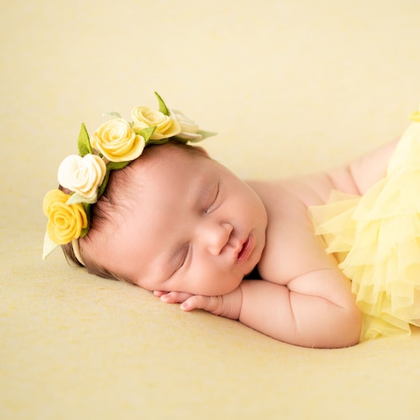 Yellow Rose Felt Flower Newborn Headband