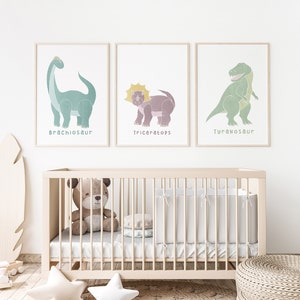 Set of 6 Dinosaur Watercolor Prints, Nursery Wall Art