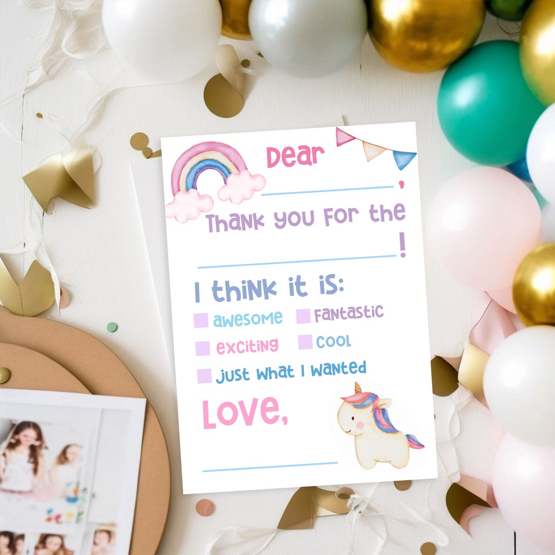 Cute Unicorn Fill-in Thank You Cards for Children - Etsy