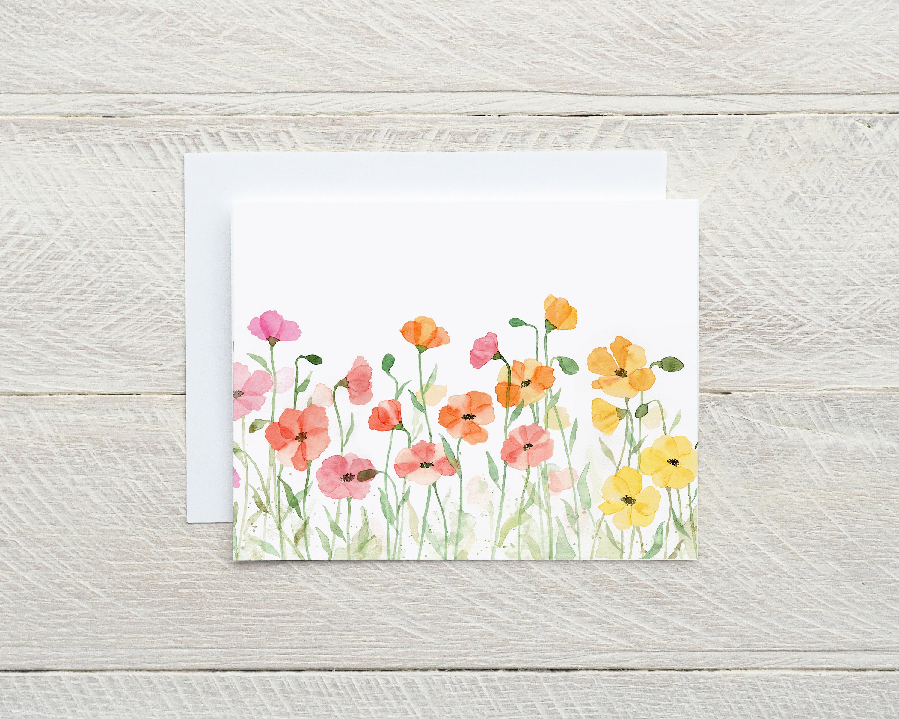 Watercolor Field of Poppies Blank Note Card Set - Etsy