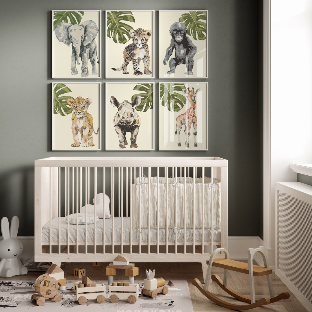 Baby Safari Animals Nursery Art Prints, Wood Cut Style - Etsy
