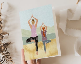 Mom and Daughter Yoga Greeting Card, Blank Inside, Printable