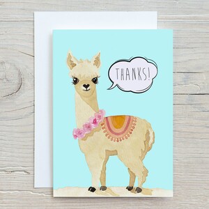 Lindas tarjetas de agradecimiento de Llama, tarjetas de notas en blanco, acuarela Boho