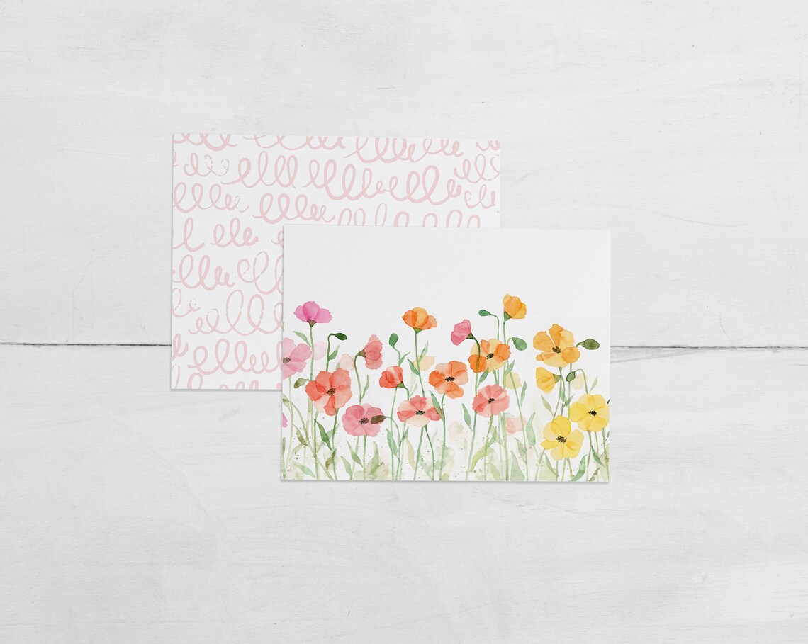 Watercolor Field of Poppies Blank Note Card Set - Etsy