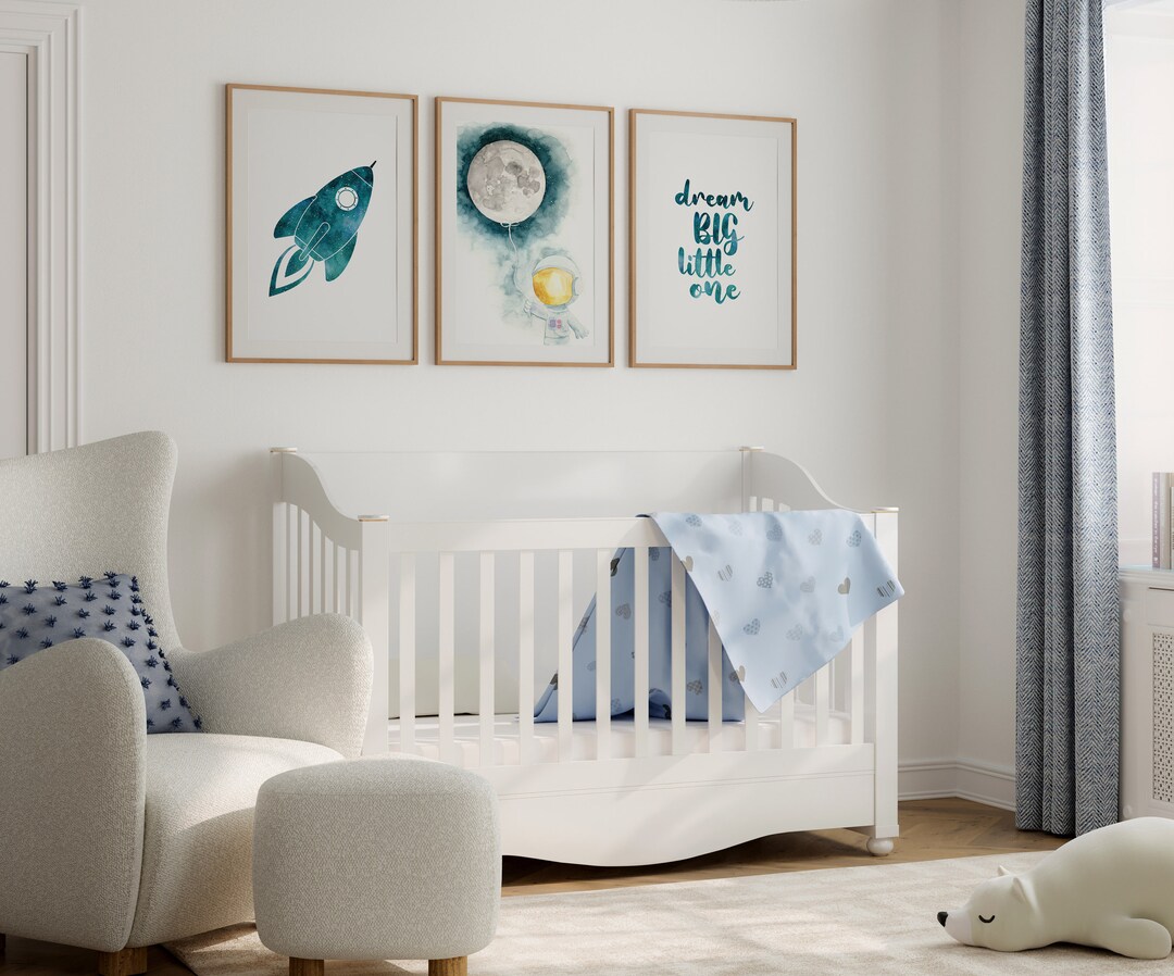Set of 3 Outer Space Nursery Prints, Rocket and Moon, Astronaut - Etsy