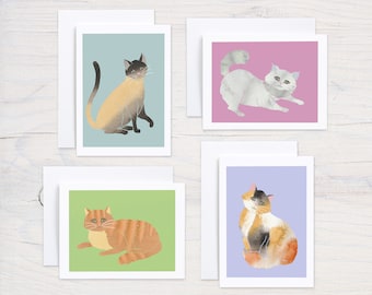 Wunderliche Katzen Grußkarten, Bunte Moderne Kunst, 6er Set