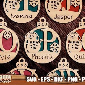 Palle di Natale in formato SVG, 4, Monogramma in formato SVG, Pupazzo di neve in formato SVG, Ornamenti del pupazzo di neve in formato SVG, Ornamento di Natale in formato SVG, File di taglio laser, Glowforge, Cricut, DD0280