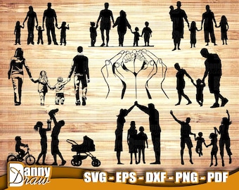 Family Silhouette svg, family svg, American Family svg, Family silhouette, Family clipart, svg, png, dxf, eps, pdf, DD0016