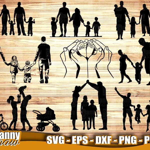 Family Silhouette svg, family svg, American Family svg, Family silhouette, Family clipart, svg, png, dxf, eps, pdf, DD0016