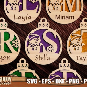 Bolas de Natal svg, 3, Monograma svg, Boneco de neve svg, Enfeites de boneco de neve svg, Enfeite de Natal svg, Arquivo cortado a laser, Glowforge, Cricut, DD0279