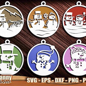 Bolas de Natal svg, Boneco de neve svg, Pacote de família de boneco de neve svg, Enfeite de Natal svg, Arquivo de corte a laser, Glowforge, Cricut, DD0092