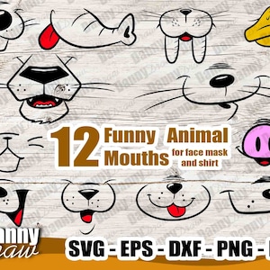 Grappige Dierlijke Mond svg, Leuk gezicht Svg, Gezichtsmasker svg, De Mond van de beeldverhaal svg, De mond van de kat svg, De mond van de hond svg, De mond van het konijn svg, DD0086