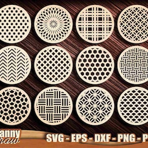Porta-copos redondos SVG, modelos de trivet de grelha de montanha-russa, modelos de trivet, decoração de parede com corte a laser, Cricut, silhueta, Glowforge, CNC, DD0243