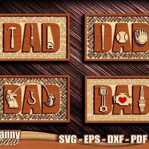 DAD svg, DAD Bundle svg, Día del Padre svg, Pesca. Motor, herramientas, béisbol, archivo de corte láser de signo, corte láser, láser CNC, Glowforge, DD0125