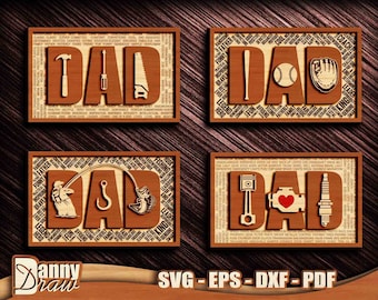 DAD svg, DAD Bundle svg, Father's Day svg, Fishing. Engine, Tools, Baseball, Sign Laser Cut File, Laser Cut, CNC laser, Glowforge, DD0125