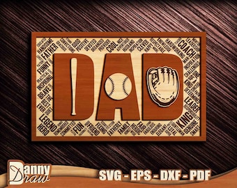 DAD svg, Baseball DAD svg, Fathers day svg, Sport Dad svg, Sign Laser Cut File, Laser Cut, CNC laser, Glowforge, DD0122
