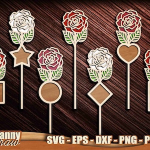Rosa, SVG de corte a laser de 2 camadas, arquivos de corte a laser de flores, estrela, coração, círculo, Dia das Mães, Dia dos Namorados, corte CNC Laset, Glowforge, DD0261