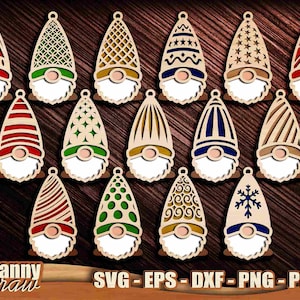 Kerstkabouters SVG, kabouters SVG, kerstversiering, kerstboomversieringen, lasergesneden bestanden, Cricut, silhouet, Glowforge, DD0237