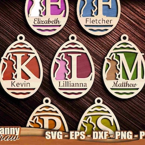 Uova di Pasqua svg, 2 strati Monogram svg, Bunny svg, Ornamenti di Pasqua, Bunny Ornament svg, Tag svg, Laser cut file, Glowforge, Cricut, DD0250