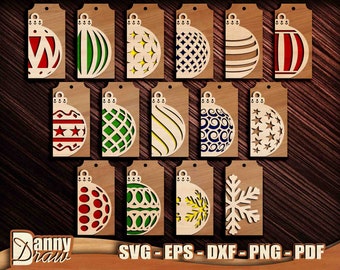 Christmas Tags svg, Gift Tags svg, Christmas Decoration, Christmas Tree Ornaments, Laser cut files, Cricut, Silhouette, Glowforge, DD0230