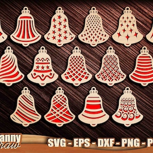 Campane di Natale svg, Campane svg, Decorazioni natalizie, Ornamenti albero di Natale SVG, File tagliati al laser, Cricut, Silhouette, Glowforge, DD0228