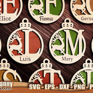Kerstballen SVG, Monogram SVG, rendieren SVG, rendieren ornamenten SVG, kerst ornament SVG, lasergesneden bestand, Glowforge, Cricut, DD0273
