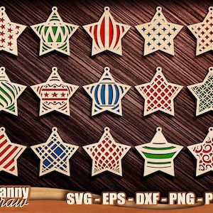 クリスマス スター svg、クリスマス デコレーション カット ファイル、クリスマス ツリー オーナメント SVG、レーザー カット ファイル、Cricut、Silhouette、Glowforge、DD0205