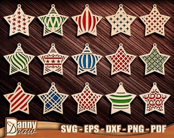 Christmas Stars svg, Christmas Decorations Cut Files, Christmas Tree Ornaments SVG, Laser cut files, Cricut, Silhouette, Glowforge, DD0205