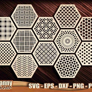 Porta-copos hexagonais SVG, modelos de trivet de grelha de montanha-russa, modelos de trivet, decoração de parede com corte a laser, Cricut, silhueta, Glowforge, CNC, DD0244