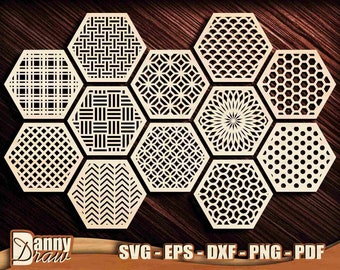 Hexagonal Coasters SVG, Coaster Grill Trivet Templates, Trivet Templates, Laser Cut Wall Decor, Cricut, Silhouette, Glowforge, CNC, DD0244